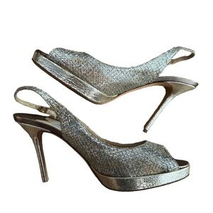 Jimmy Choo Leather trim embellishment sling back gold/bronze 37.5 and 38